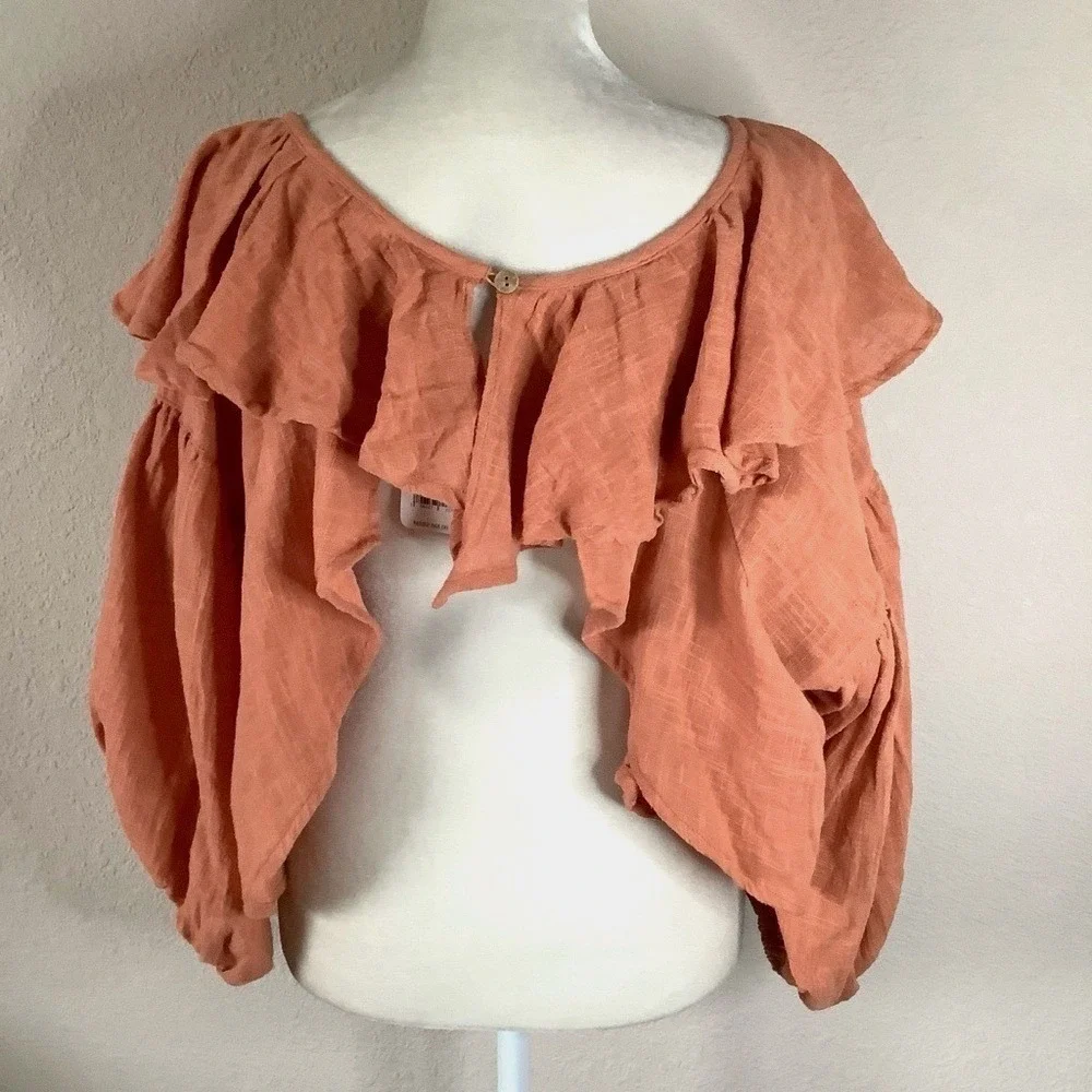 FREE PEOPLE Open Back Ruffle Top NEW Gauze S Boho Peasant Cottagecore Festival